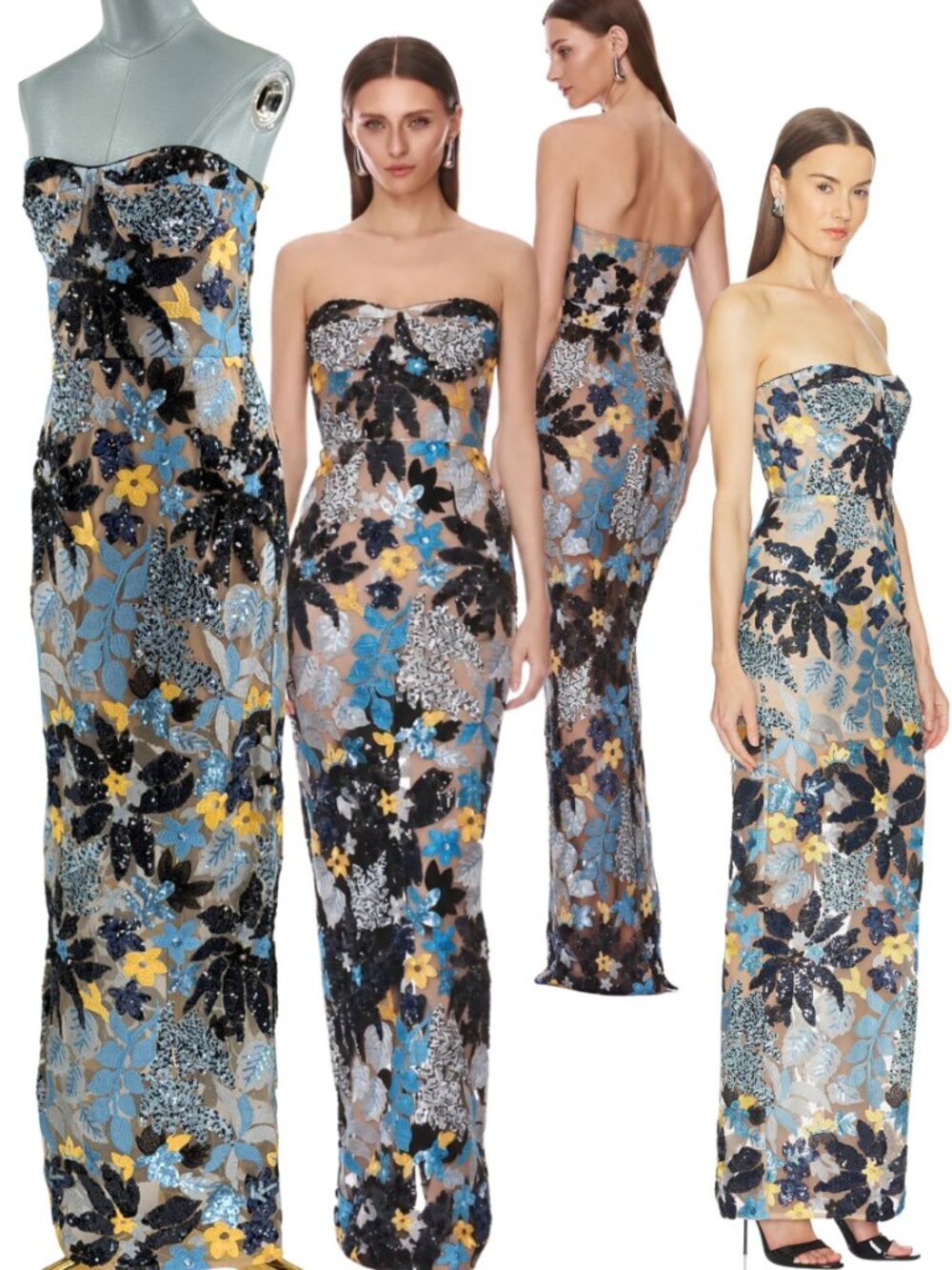 🆕 BRONX & BANCO 🧿 NWOT Dahlia Sequin Maxi Dress, Blue Yellow Multi- Sz XL US10